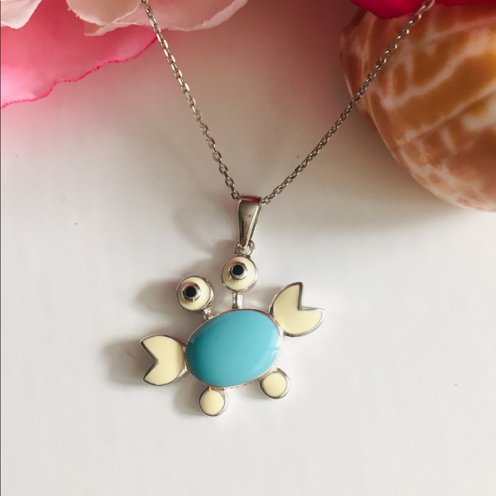 Sweet little blue crab necklace